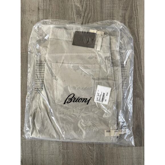 Brioni Men's Khaki Cotton Stretch Garment Dye Straight Trousers SN Meribel 38x34 - Picture 2 of 11